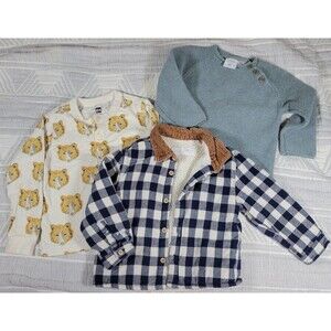 Zara Toddler‎ Boy Bundle 12–24M Sherpa Flannel Jacket, Knit Sweater, Tea Coll